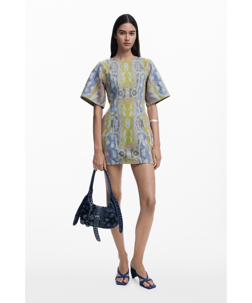 パーティードレス ワンピース Christian Lacroix デニム×幻想的プリント タペストリードレス_4