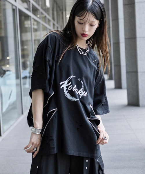「狐独」 半袖Tシャツ LARGE ブラック メンズ_画像4