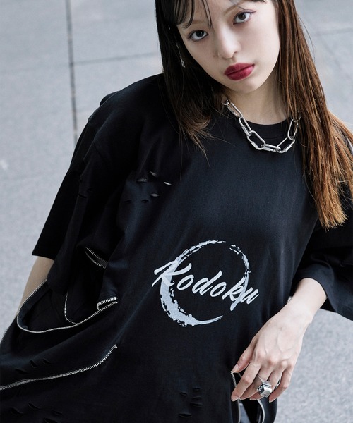 「狐独」 半袖Tシャツ LARGE ブラック メンズ_画像5