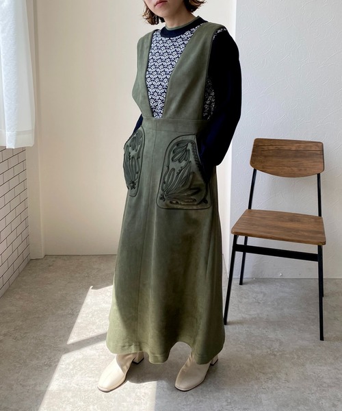 「LHELBIE」 サロペットスカート M オリーブ レディース_画像9