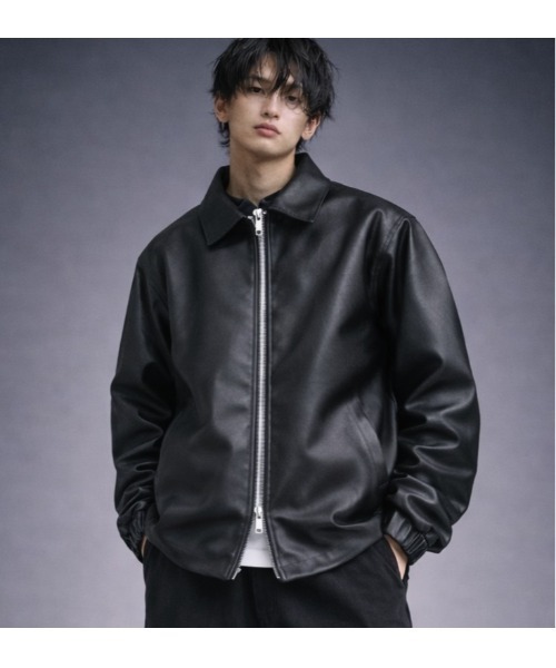 【極美品】ザラ　フェイクレザー　ブルゾン　ジャケット　ブラック　ジップアップ 送関込み☆ZARA/ザラ☆中綿入 ボア襟xフェイクレザージャケット (ZARA