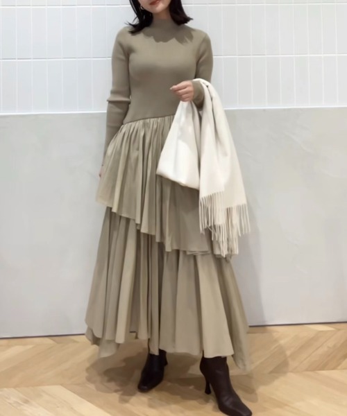 「anuans」 ドッキングワンピース MEDIUM ベージュ レディースの画像