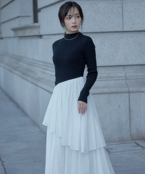「anuans」 ドッキングワンピース MEDIUM ベージュ レディースの画像