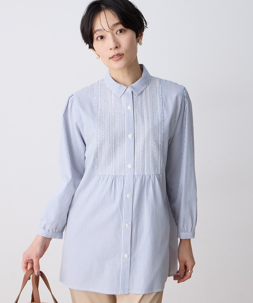 DECOY SINCE 1981 ブラウス シャツ 刺しゅうストライプブラウス