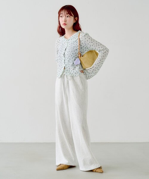 スウェットパンツ ジャージ 「無地＆花柄/2サイズ展開/低身長サイズ」フラワーステッチスウェットパンツ レディースの画像