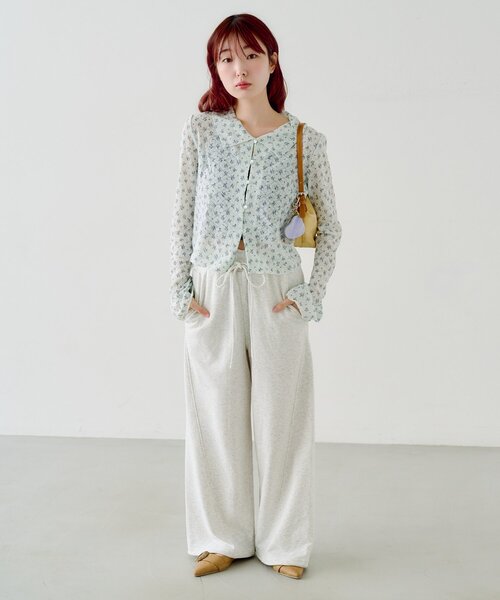スウェットパンツ ジャージ 「無地＆花柄/2サイズ展開/低身長サイズ」フラワーステッチスウェットパンツ レディースの画像