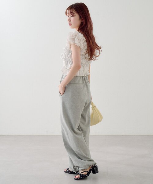スウェットパンツ ジャージ 「無地＆花柄/2サイズ展開/低身長サイズ」フラワーステッチスウェットパンツ レディースの画像