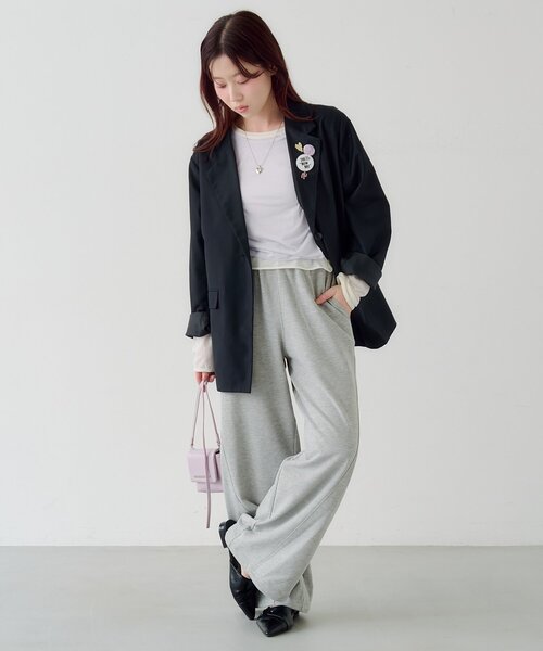 スウェットパンツ ジャージ 「無地＆花柄/2サイズ展開/低身長サイズ」フラワーステッチスウェットパンツ レディースの画像