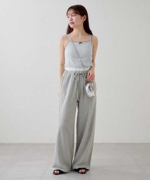 スウェットパンツ ジャージ 「無地＆花柄/2サイズ展開/低身長サイズ」フラワーステッチスウェットパンツ レディースの画像