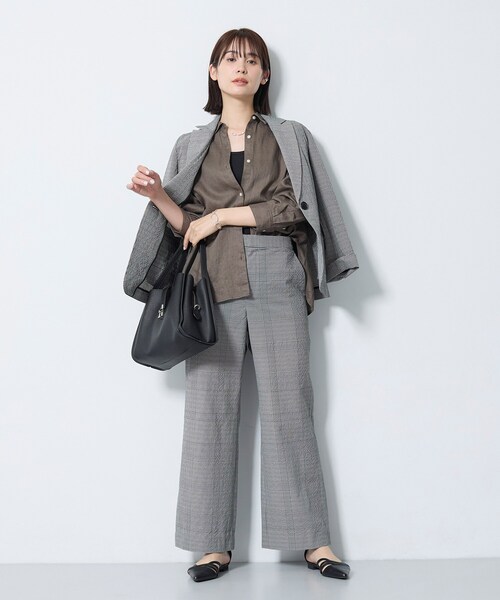 ワイドパンツ パンツ 「洗える／UVケア／SETUP可能」サッカー素材ストレートパンツ レディースの画像