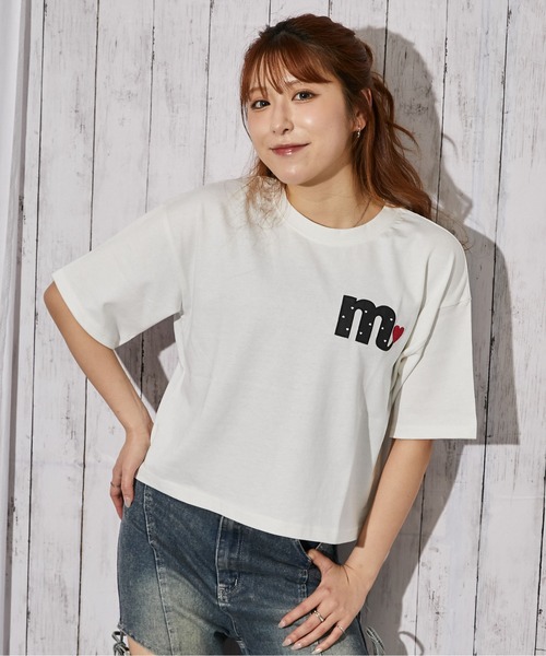 tシャツ 半袖 「ハートロゴ刺繍」Tシャツ／ストリート×フェミニン／春