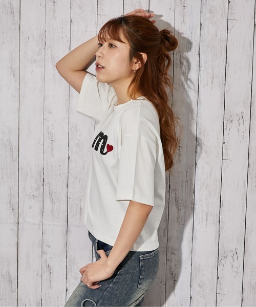 tシャツ 半袖 「ハートロゴ刺繍」Tシャツ／ストリート×フェミニン／春