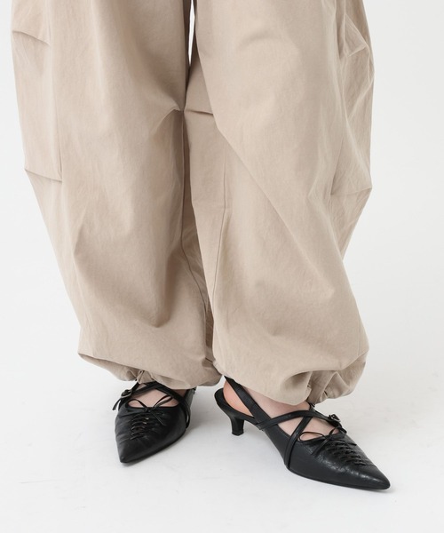値下げ！新作JEANASIS レースアップミュール ブラックLサイズ JEANASIS（ジーナシス） パンプス ミュール レースアップポインテッド