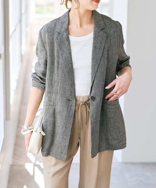 Spick&Span リネンエアリージャケット グレー 36 Spick＆Span（スピック アンド スパン） 「Spick & Span」 テーラード