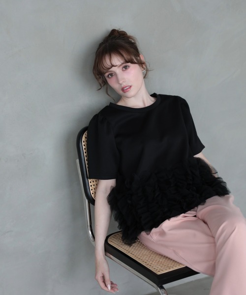 Myu（ミュー） tシャツ 半袖 裾FLOWERチュールTee (半袖) レディース