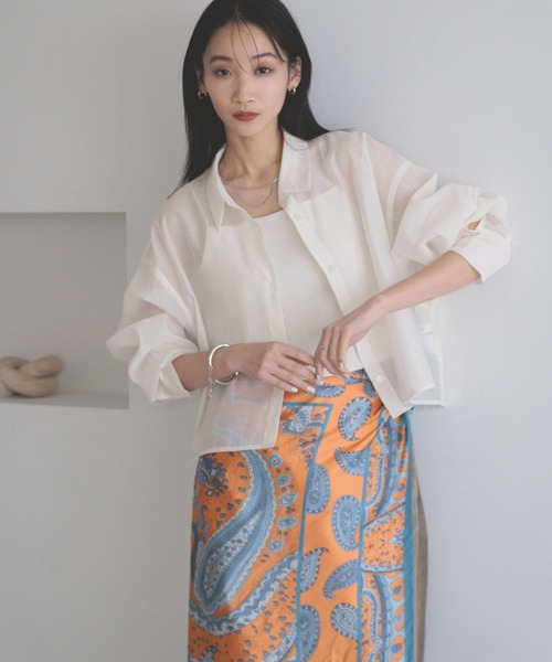 「LOWRYS FARM」 長袖シャツ SHORT グリーン レディース_画像6