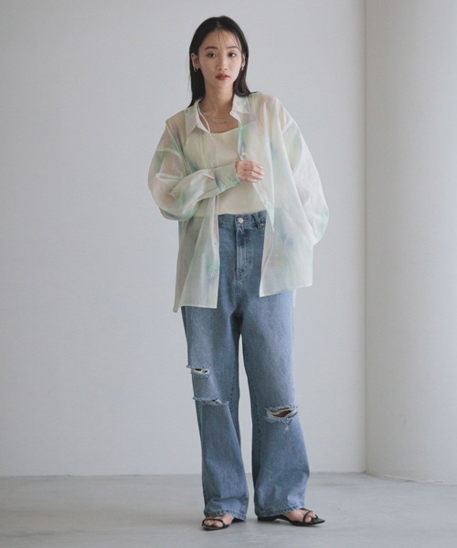 「LOWRYS FARM」 長袖シャツ SHORT グリーン レディース_画像8