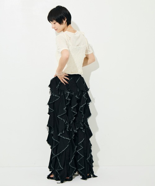 BELPER ラッフル　フリル　ブラック　デニム　パンツ　サイズ1 BELPER（ベルパー） ジーンズ デニム デニムパンツ 「BELPER/ベルパー