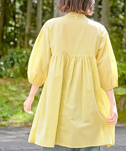 楽天市場】麻混 チュニックブラウス 七分袖 バンドカラー