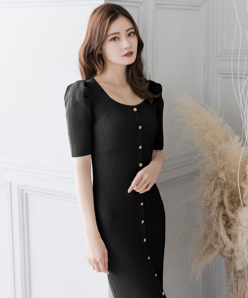 Julia Boutique ワンピース ロング丈・選べる五分袖タイトニット