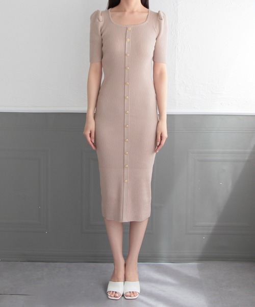Julia Boutique ワンピース ロング丈・選べる五分袖タイトニット