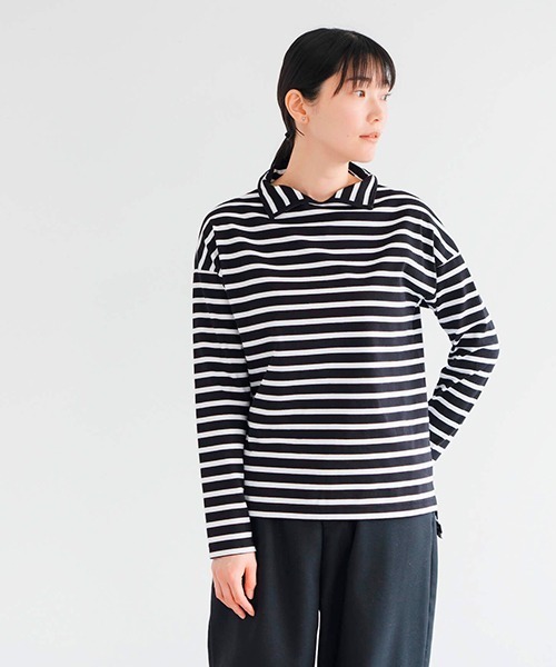 tシャツ ポロネックボーダー レディース