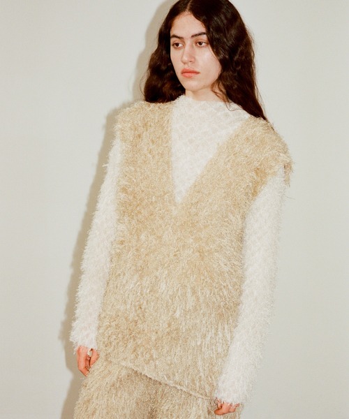 ニット セーター Pleats Shaggy Vest レディース
