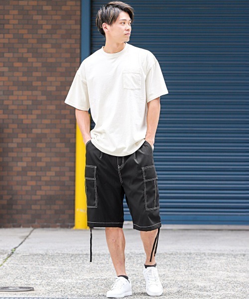 LUXSTYLE カーゴパンツ 配色ステッチハーフカーゴパンツ メンズ