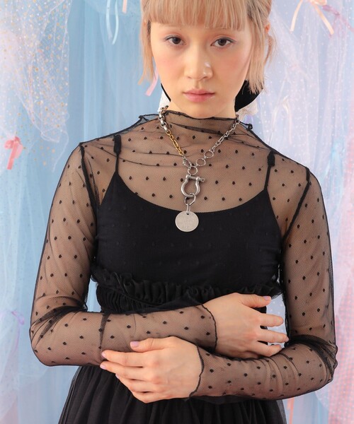 美品★カロリーナグレイザー★チュールカットソー 黒 CAROLINA GLASER（カロリナ グレイサー） tシャツ ドットチュール