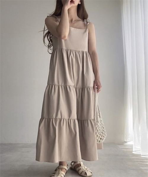 FREE STYLISTS ワンピース 前後2WAY 肩リボンティアードキャミ