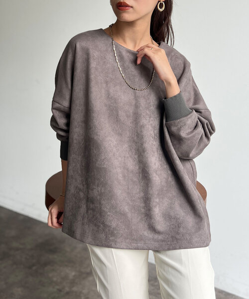 tシャツ BACKリブラインスエードプルオーバー レディース