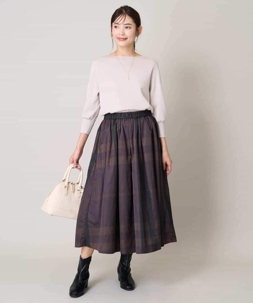 DT MaxMara ★ タフタ フレアスカート TRIPOLI ブラウン S Max Maraアウトレット「TRIPOLI」タフタ素材フレアスカート