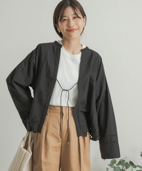 URBAN RESEARCH DOORS tシャツ レース刺繍Vネックカーディガン