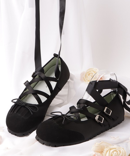 Lace Ladies パンプス レザー調 クロスストラップ レースアップ