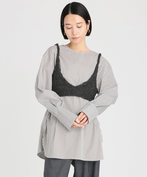 BABYLONE タックレイヤードチュニックブラウス BABYLONE（バビロン） ブラウス シャツ ノーカラータックシャツ