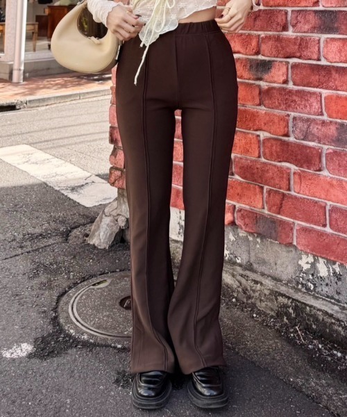 センターライン フィット スラックス 4色 フレア 韓国 cr8689 パンツ センターライン ストレッチフィット スラックスフレア