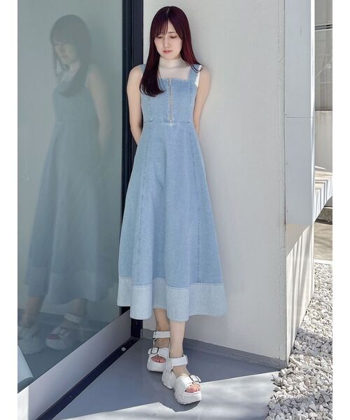 MERCURYDUO ワンピース ヘムデザインデニムキャミワンピース