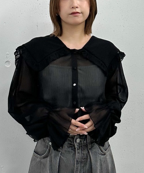 ketty リボン　フリル　ブラウス　セーラーカラー　黒　長袖　ボリューム袖 archives ブラウス シャツ フリルセーラーカラーブラウス