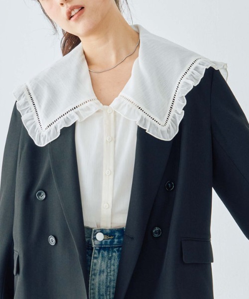 【未使用・タグ付】Loungedress セーラーカラーフリルドレスシャツ 未使用・タグ付】Loungedress セーラーカラーフリルドレスシャツ