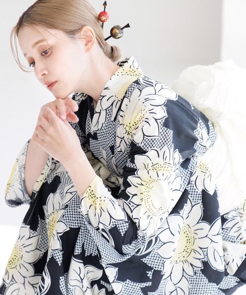 ワンピース　浴衣　帯　3点セット　試着のみ　Lサイズ Dita 浴衣 「かんたん着付け」ワンピース浴衣3点セット(羽織り
