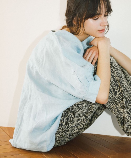 URBAN RESEARCH DOORS ブラウス シャツ リネンギャザースリーブV