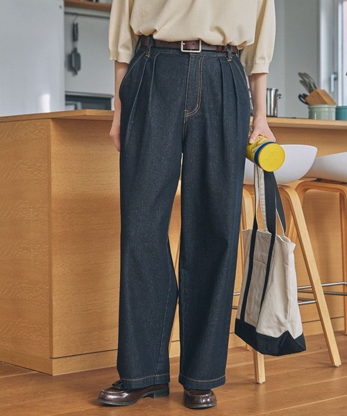 ジーンズ デニム デニムパンツ ハイウエスト タック ワイド