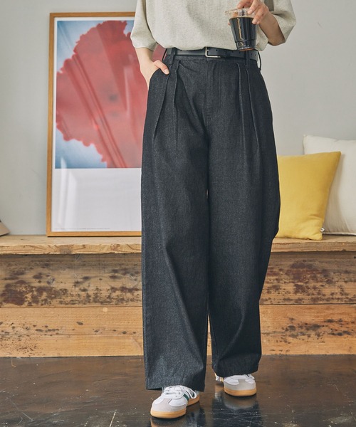 【早いものがちタイムセール】ハイウエストルーズストレートデニム ジーンズ デニム デニムパンツ 「程よいルーズ感と履き心地に
