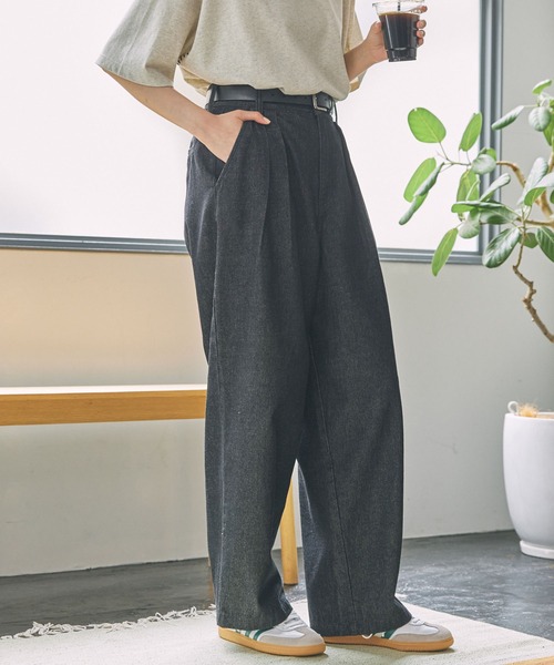 デニム ジーパン ワイドストレート ハイウエスト 大人カジュアル ジーンズ デニム デニムパンツ ハイウエスト タック ワイド