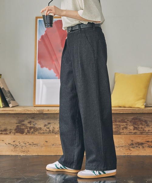 ジーンズ デニム デニムパンツ ハイウエスト タック ワイド ストレート