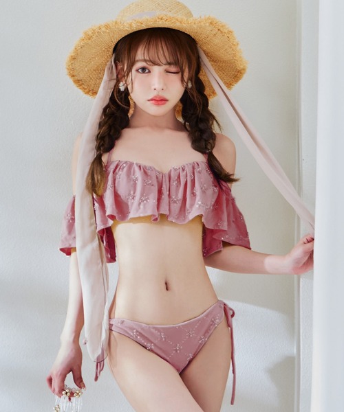 sugar nine 水着 ビジューオフショルダーフリルビキニ 2点セット
