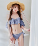 水着 ビジューオフショルダーフリルビキニ 2点...の詳細画像1