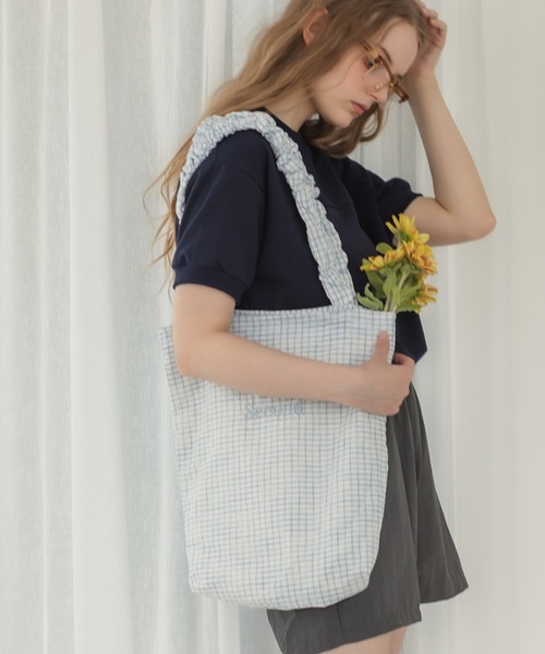 HEILIS（ヘイリス） トートバッグ ロゴ刺繍フリルトートバッグ
