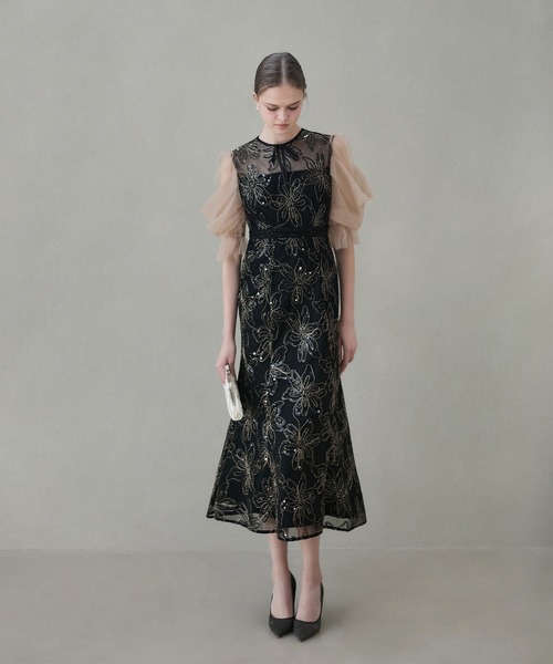 【美品】Lejaレースドレス ブラック Leja ドレス 「LEJA」ボレロ付きレース刺繍プチハイネック