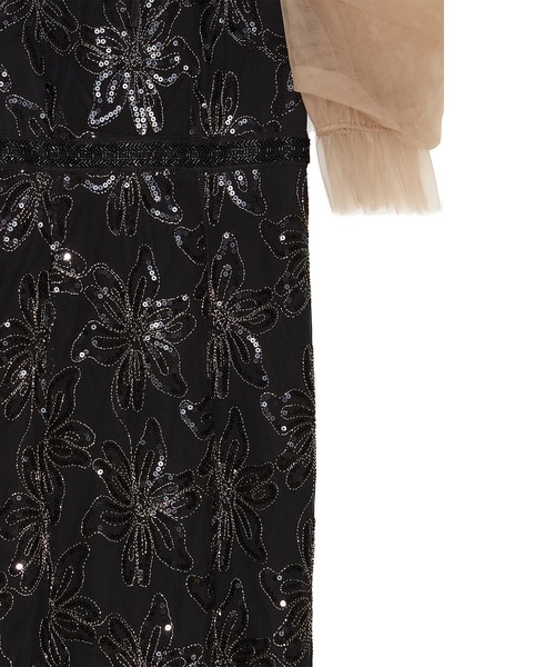 スパンコールフラワーリボンチュールワンピースドレス結婚式パーティー成人式二次会 当日発送】スパンコールフラワーリボンチュールワンピース結婚式ドレス